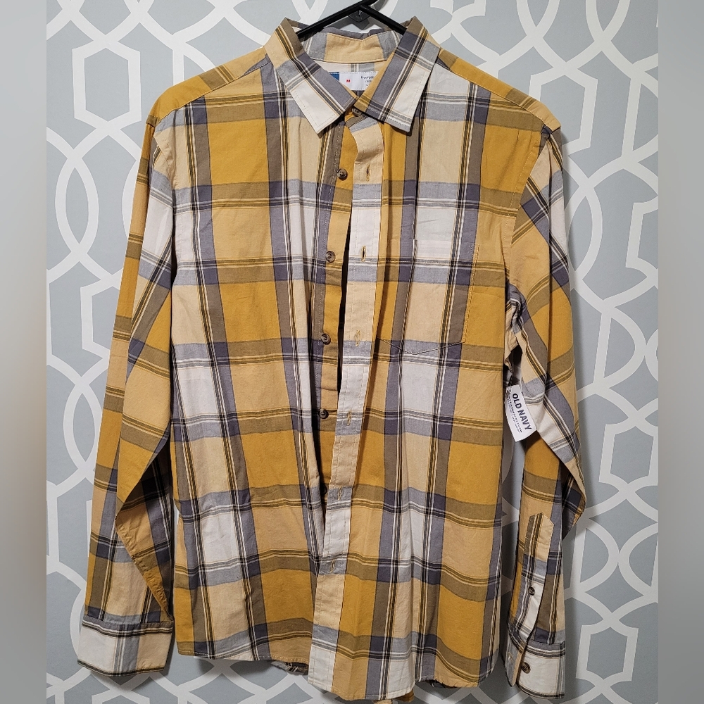 Old Navy Men's Yellow Plaid Shirt
